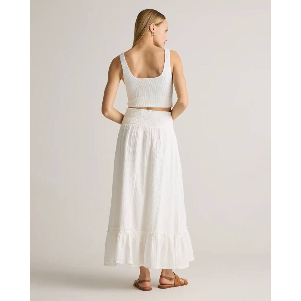 NWT Quince 100% Organic Cotton Gauze Smocked Maxi Skirt Size M - Picture 3 of 10